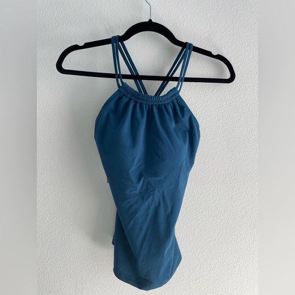 Lime Ricki indigo blue double-cinch tankini modest coverage swim suit top | M - Picture 3 of 9